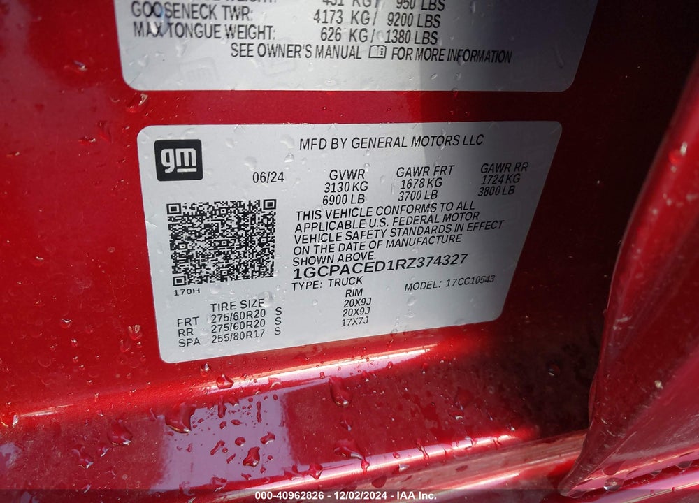 2024 CHEVROLET SILVERADO 1500 VIN: 1GCPACED1RZ374327