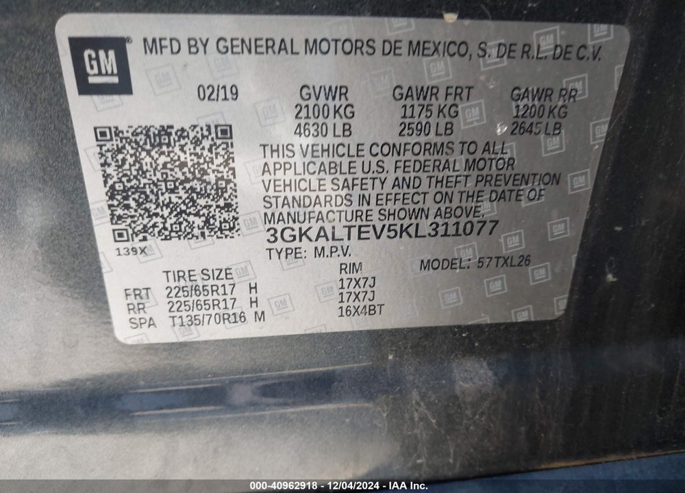 2019 GMC TERRAIN SLE VIN: 3GKALTEV5KL311077