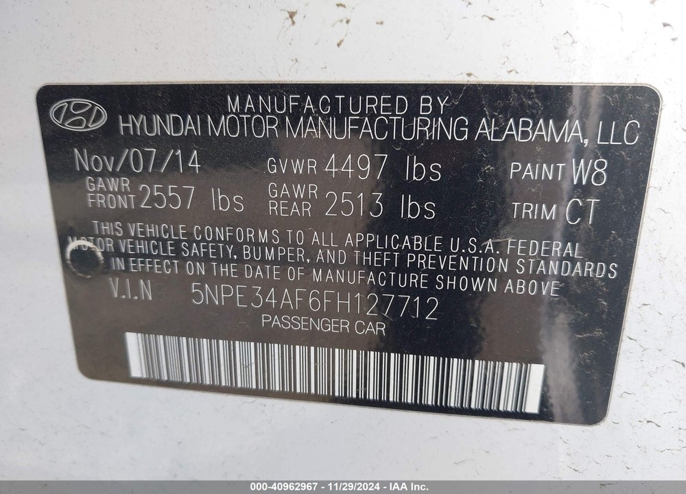 2015 HYUNDAI SONATA SPORT VIN: 5NPE34AF6FH127712