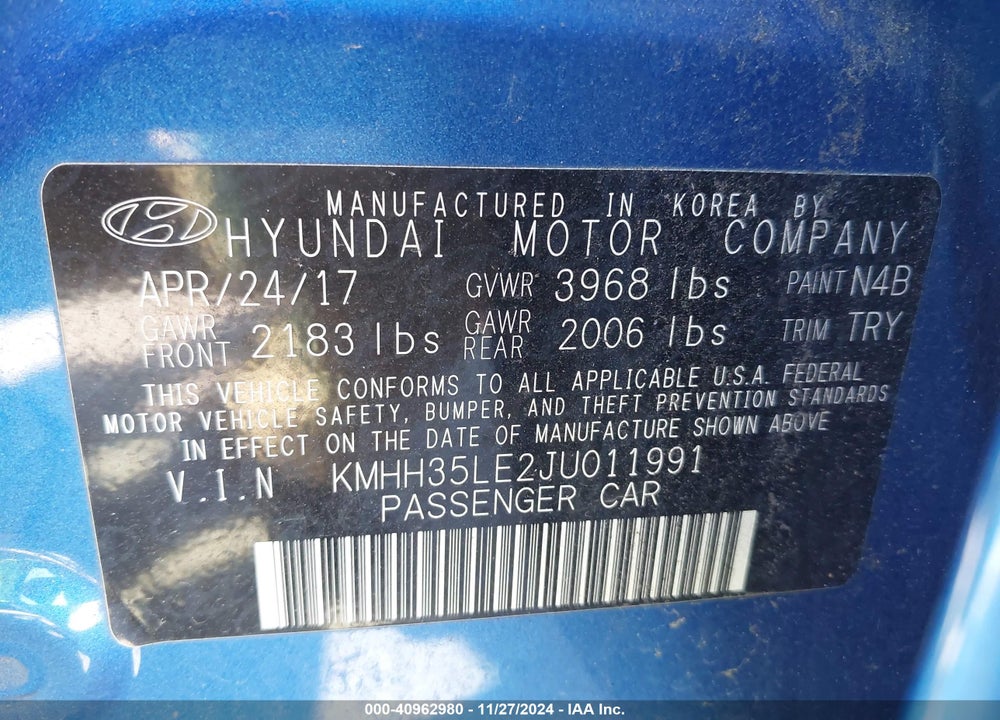 2018 HYUNDAI ELANTRA GT VIN: KMHH35LE2JU011991