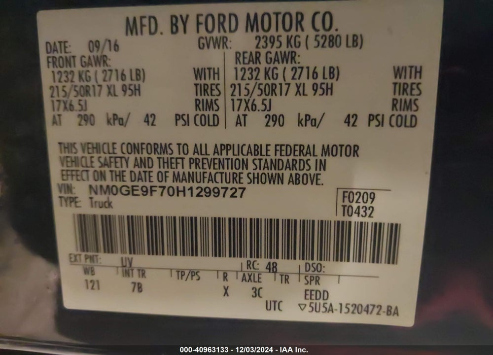 2017 FORD TRANSIT CONNECT XLT VIN: NM0GE9F70H1299727