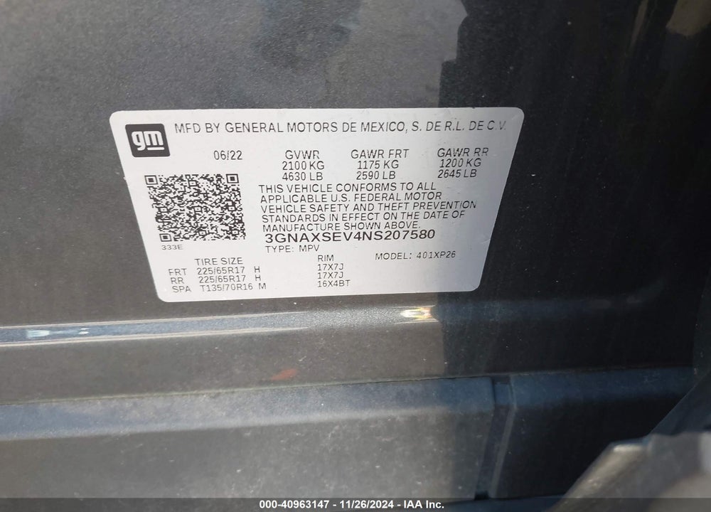 2022 CHEVROLET EQUINOX AWD LS VIN: 3GNAXSEV4NS207580