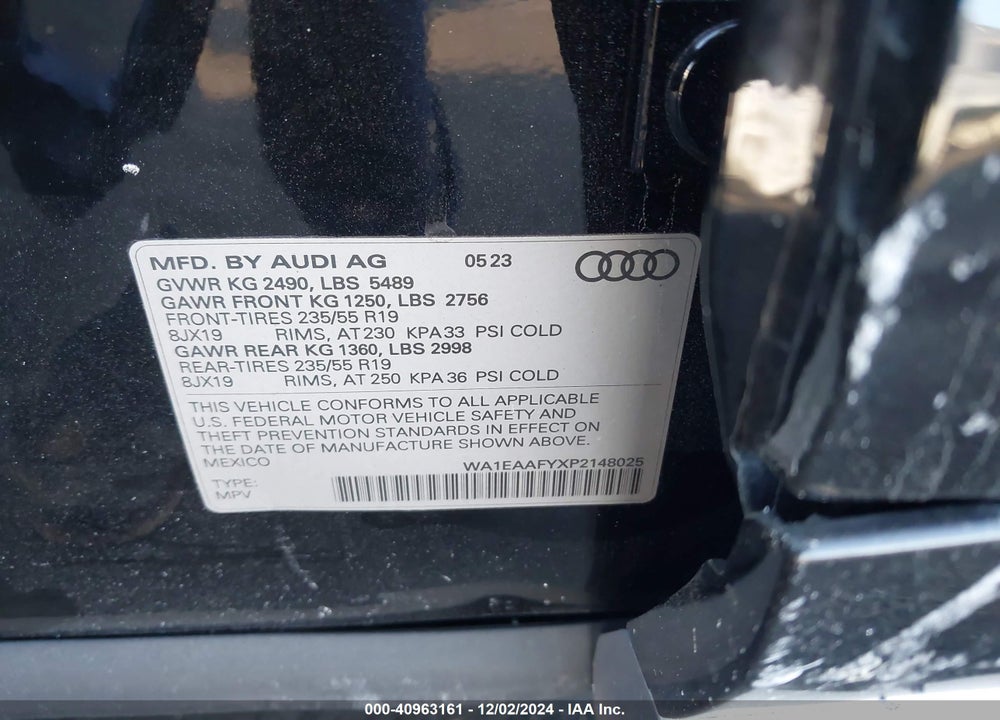 2023 AUDI Q5 PREMIUM PLUS 45 TFSI S LINE QUATTRO VIN: WA1EAAFYXP2148025