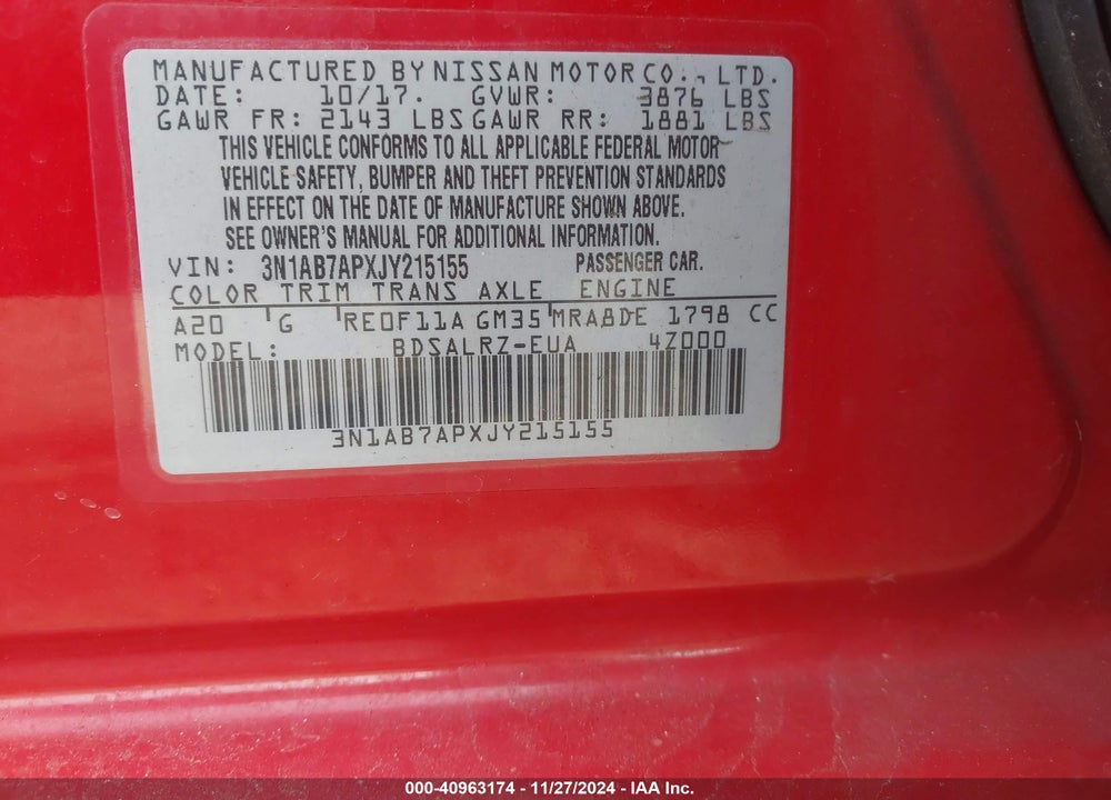 2018 NISSAN SENTRA SR VIN: 3N1AB7APXJY215155