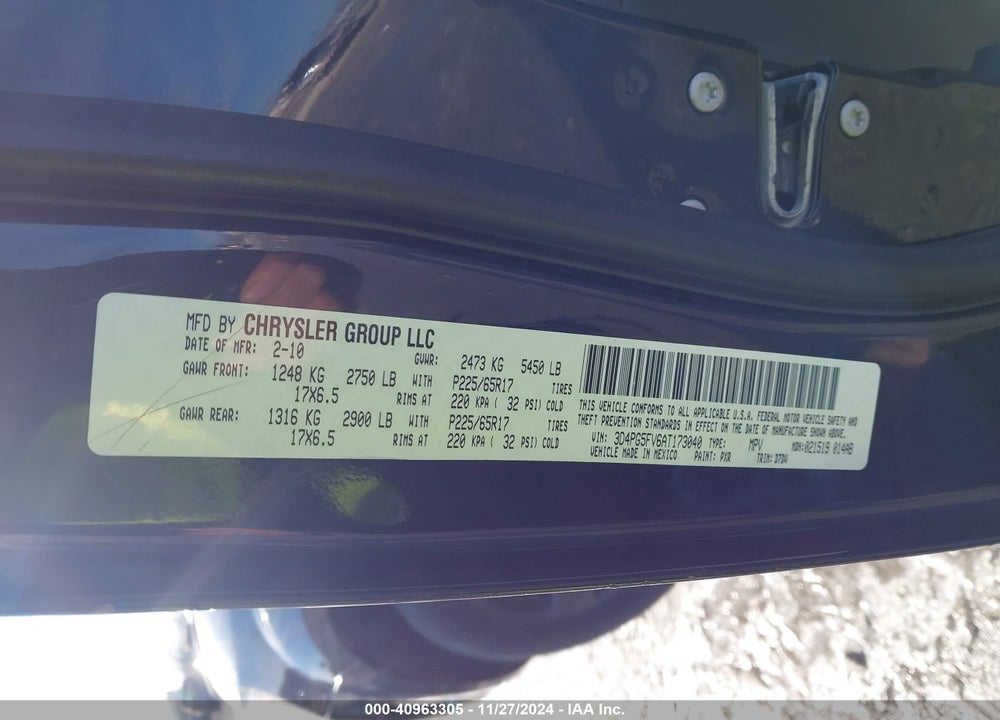 2010 DODGE JOURNEY SXT VIN: 3D4PG5FV6AT173040