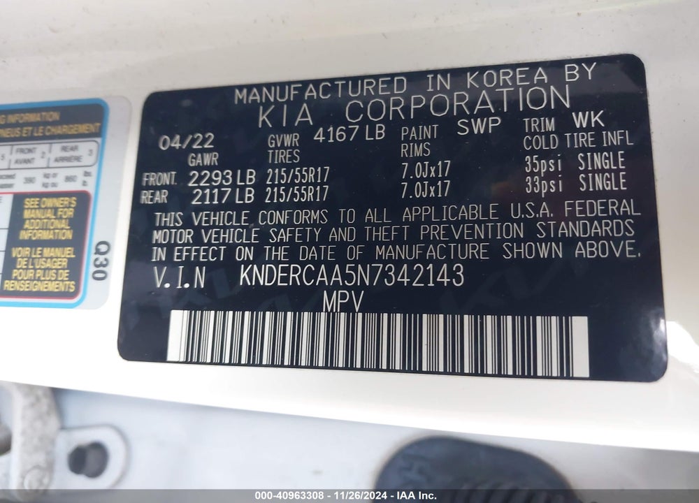 2022 KIA SELTOS EX VIN: KNDERCAA5N7342143