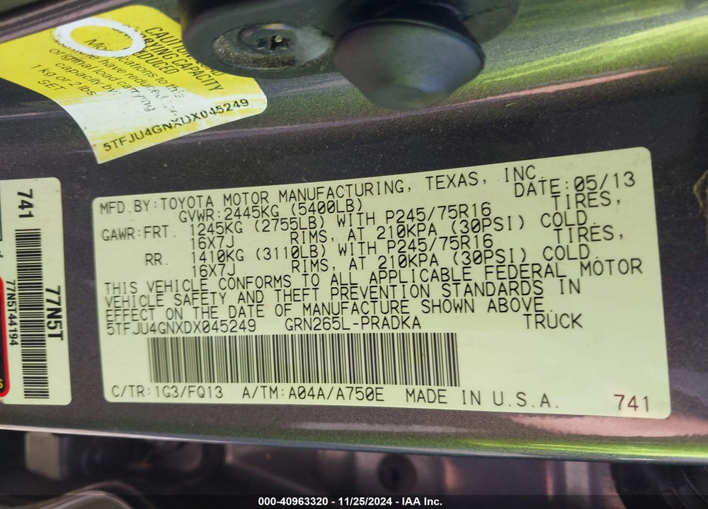 2013 TOYOTA TACOMA DOUBLE CAB PRERUNNER VIN: 5TFJU4GNXDX045249