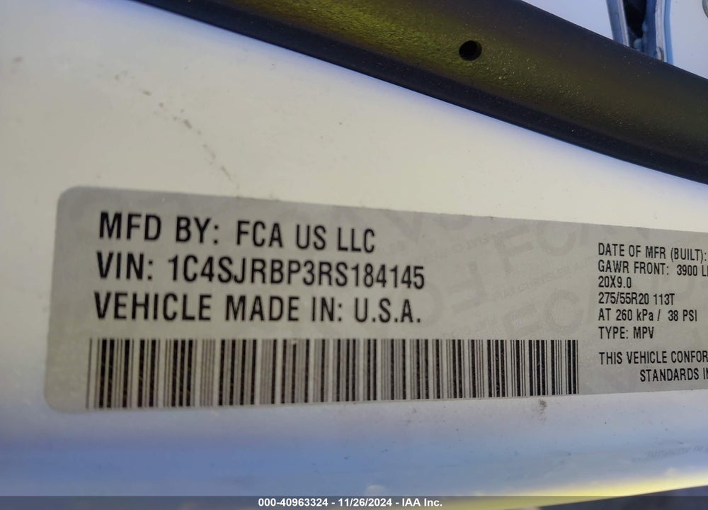 2024 JEEP WAGONEER L SERIES II 4X2 VIN: 1C4SJRBP3RS184145