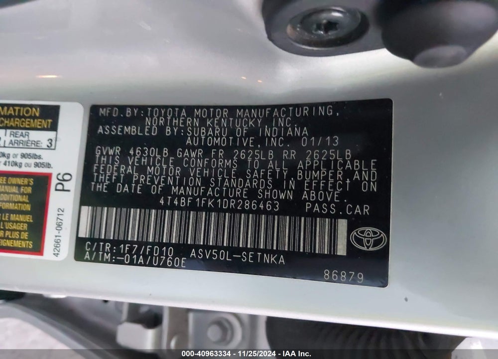 2013 TOYOTA CAMRY LE VIN: 4T4BF1FK1DR286463