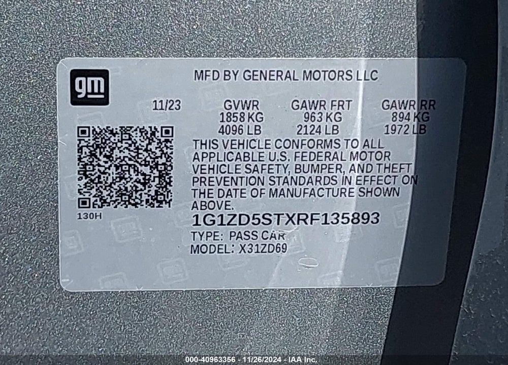 2024 CHEVROLET MALIBU FWD 1LT VIN: 1G1ZD5STXRF135893