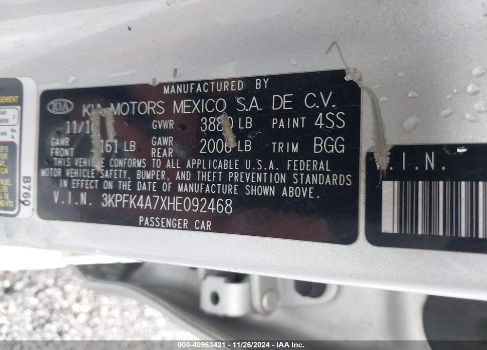2017 KIA FORTE LX VIN: 3KPFK4A7XHE092468