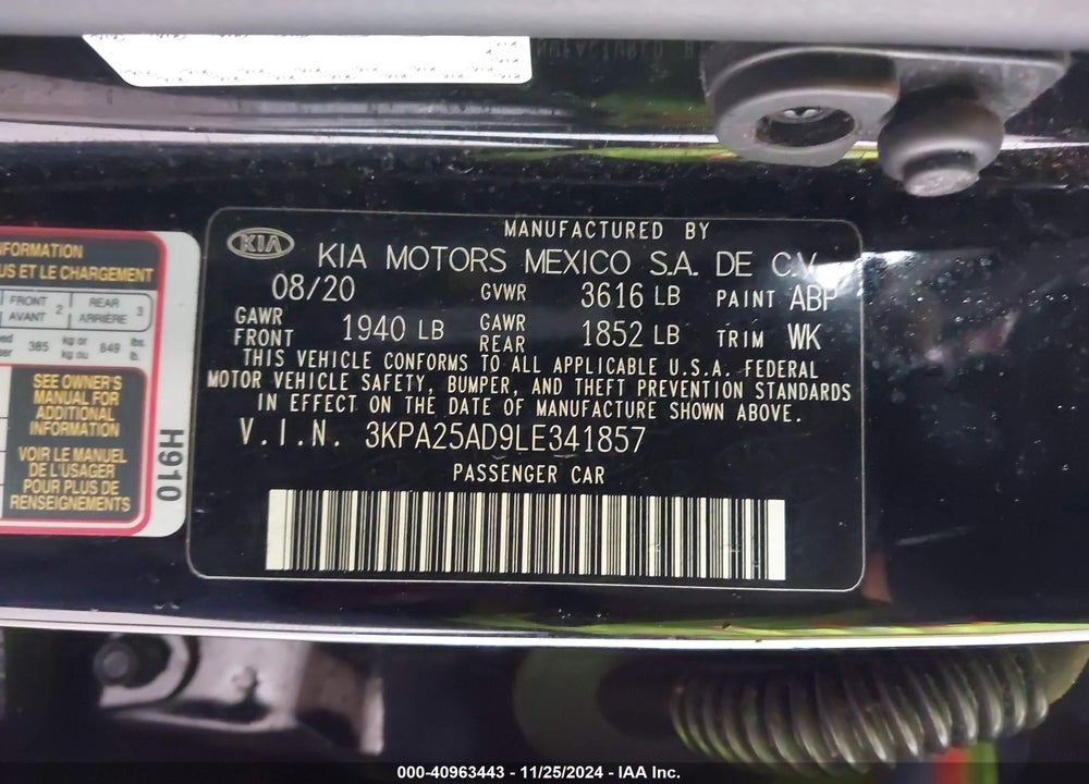 2020 KIA RIO 5-DOOR S VIN: 3KPA25AD9LE341857