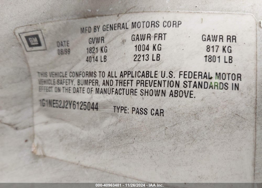 2000 CHEVROLET MALIBU LS VIN: 1G1NE52J2Y6125044