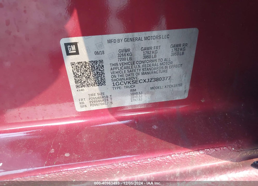 2018 CHEVROLET SILVERADO 1500 1LZ VIN: 1GCVKSECXJZ380377