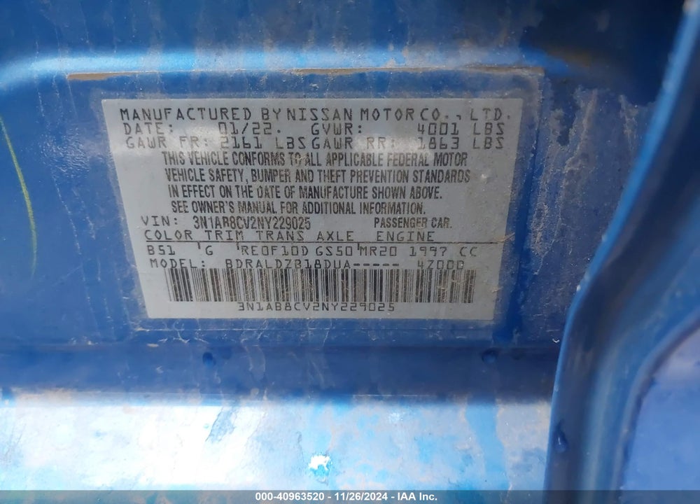 2022 NISSAN SENTRA SV XTRONIC CVT VIN: 3N1AB8CV2NY229025