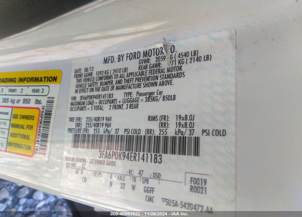 2014 FORD FUSION TITANIUM VIN: 3FA6P0K94ER141183