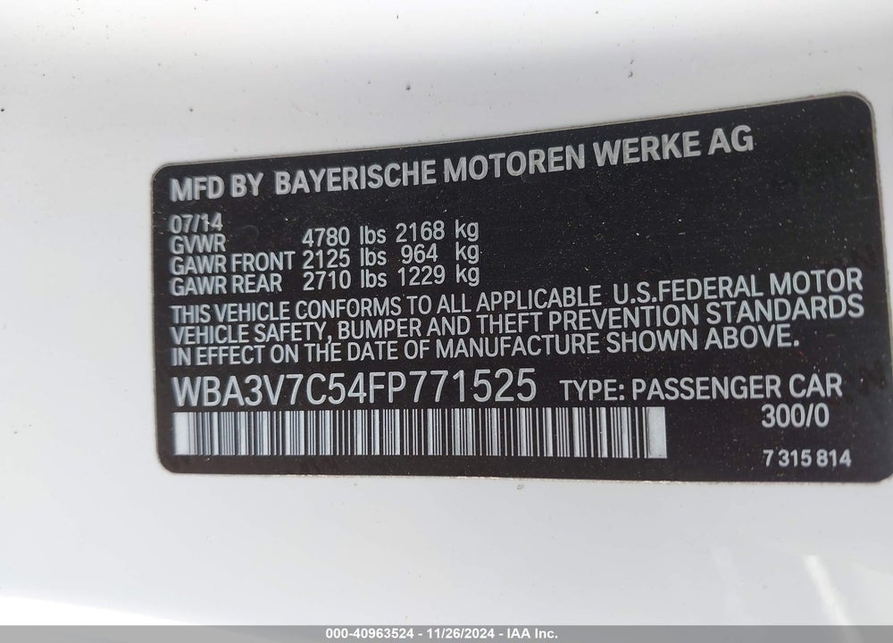 2015 BMW 428I VIN: WBA3V7C54FP771525