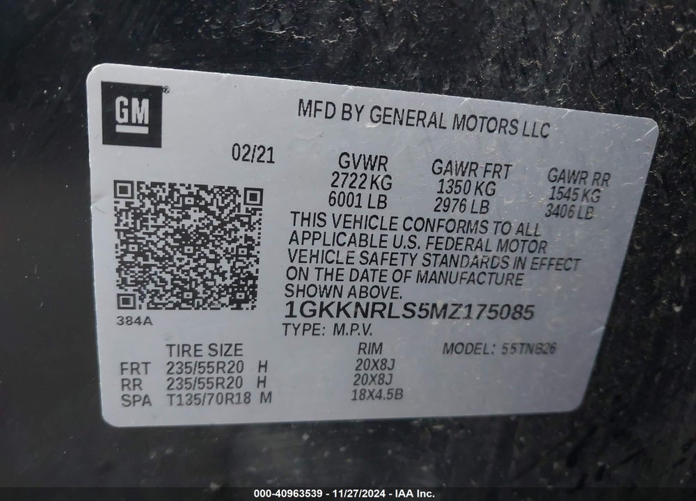 2021 GMC ACADIA AWD SLE VIN: 1GKKNRLS5MZ175085