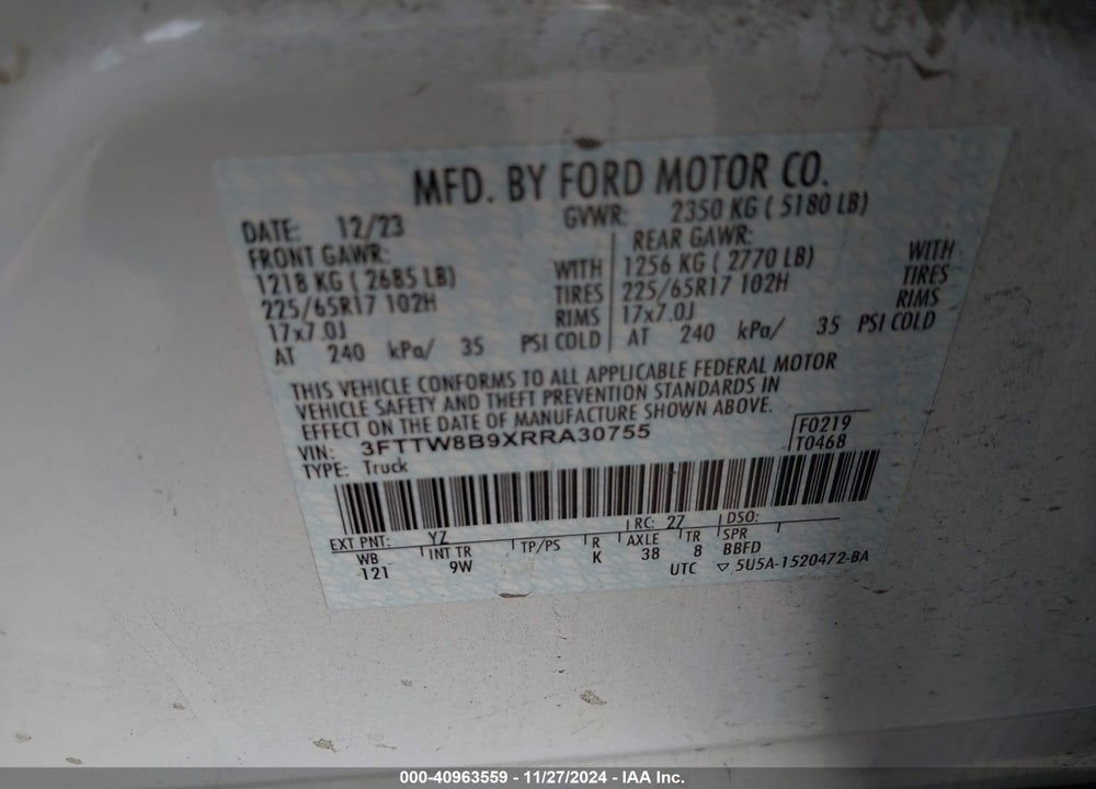 2024 FORD MAVERICK VIN: 3FTTW8B9XRRA30755