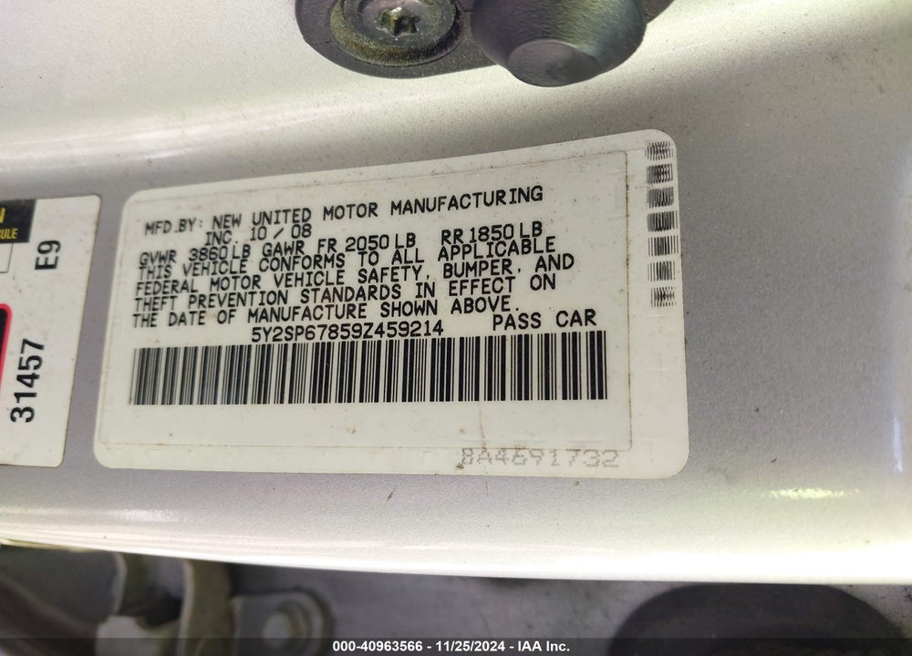 2009 PONTIAC VIBE VIN: 5Y2SP67859Z459214