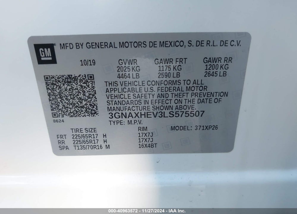 2020 CHEVROLET EQUINOX FWD LS VIN: 3GNAXHEV3LS575507