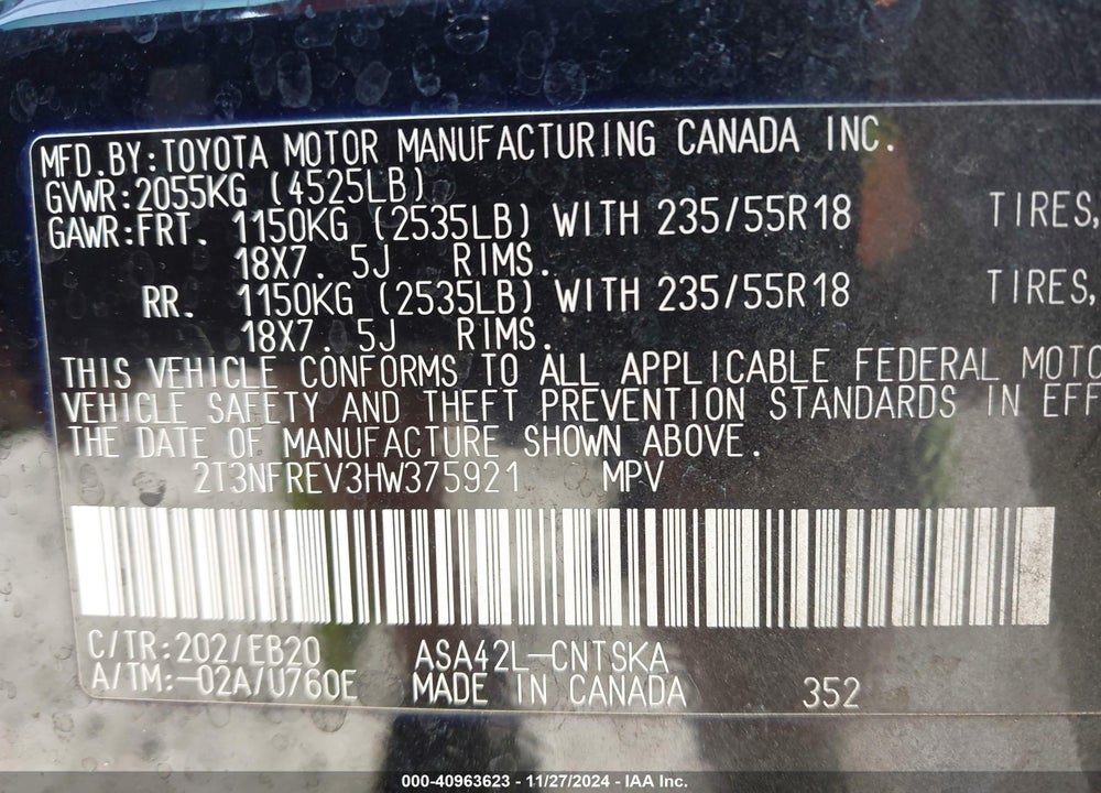 2017 TOYOTA RAV4 SE VIN: 2T3NFREV3HW375921