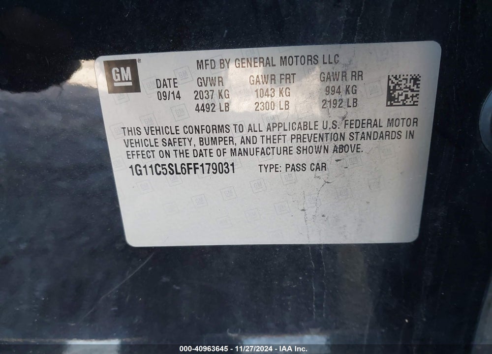 2015 CHEVROLET MALIBU 1LT VIN: 1G11C5SL6FF179031