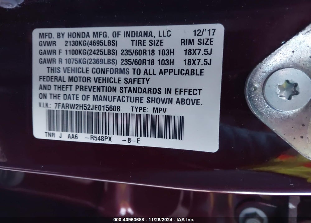 2018 HONDA CR-V EX VIN: 7FARW2H52JE015608