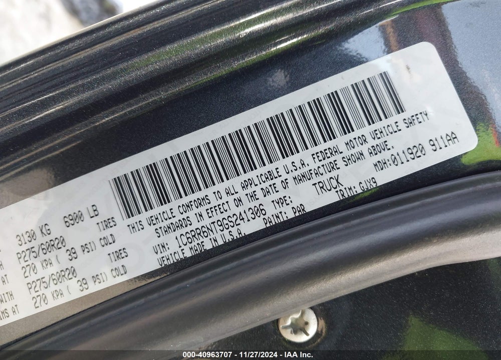2016 RAM 1500 LAIE VIN: 1C6RR6NT9GS241306