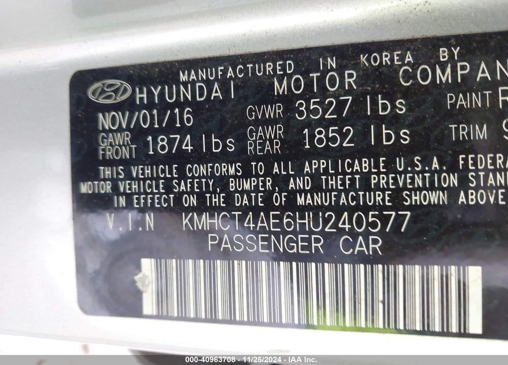 2017 HYUNDAI ACCENT SE VIN: KMHCT4AE6HU240577