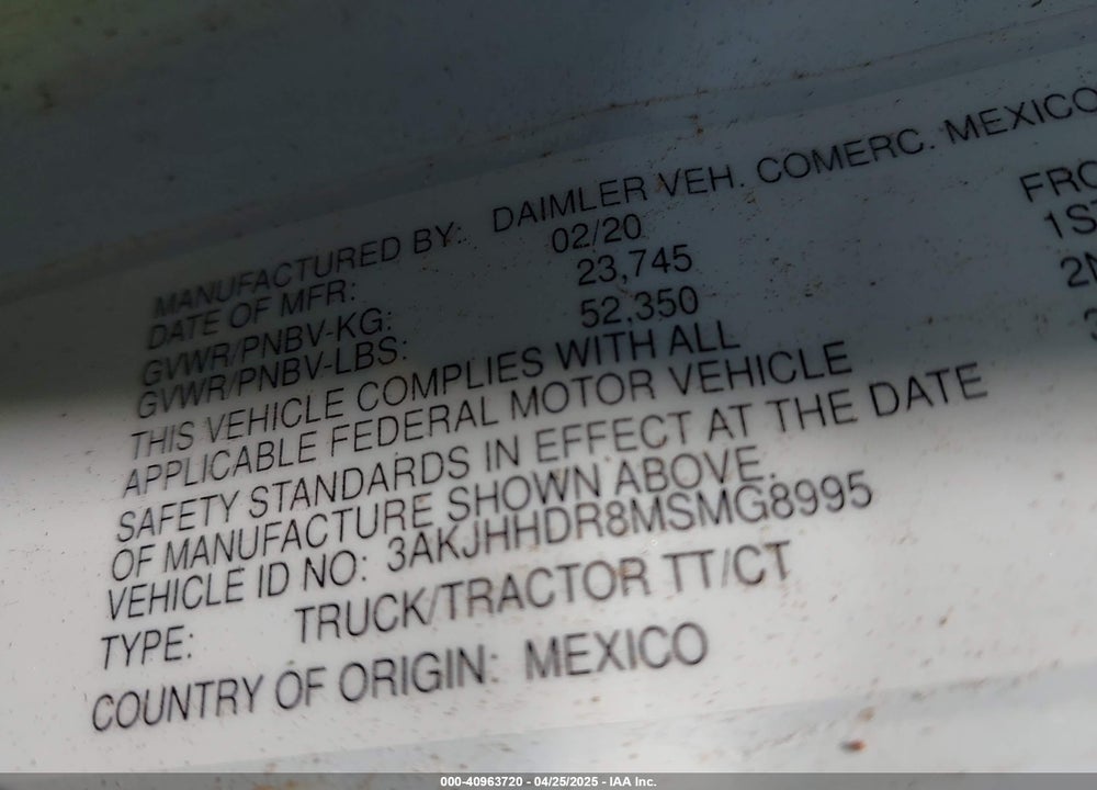 2021 FREIGHTLINER NEW CASCADIA 126 VIN: 3AKJHHDR8MSMG8995