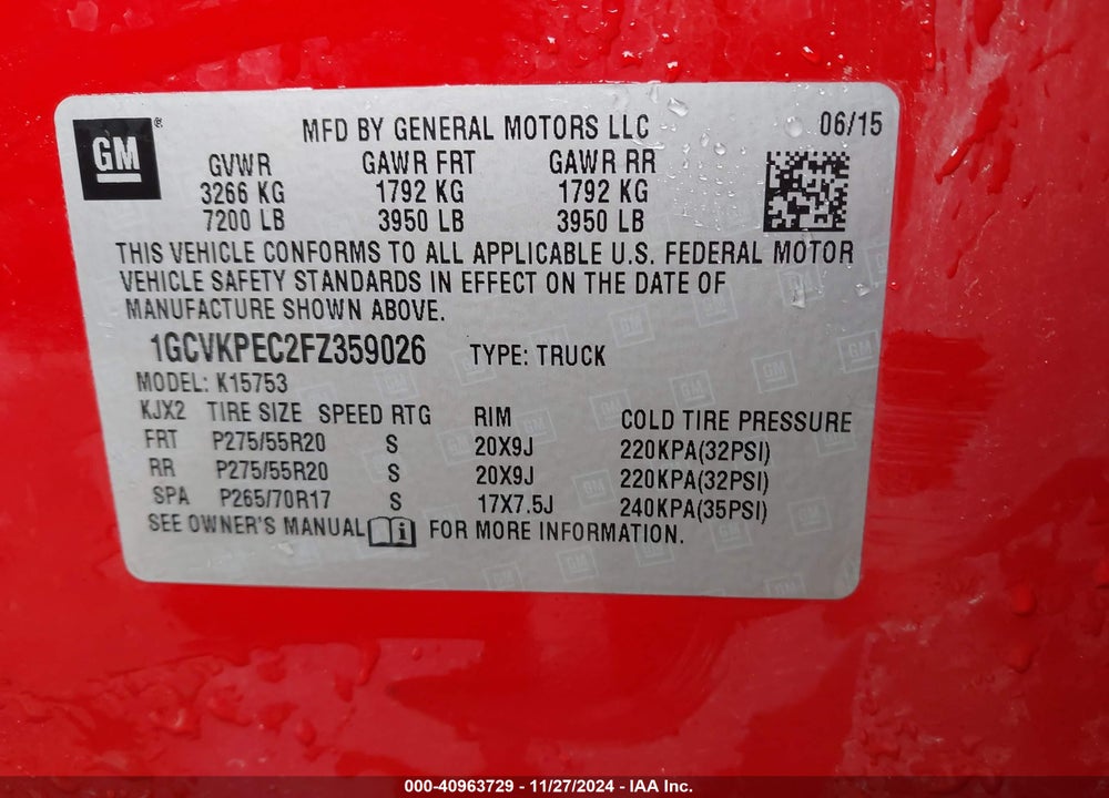 2015 CHEVROLET SILVERADO 1500 LS VIN: 1GCVKPEC2FZ359026