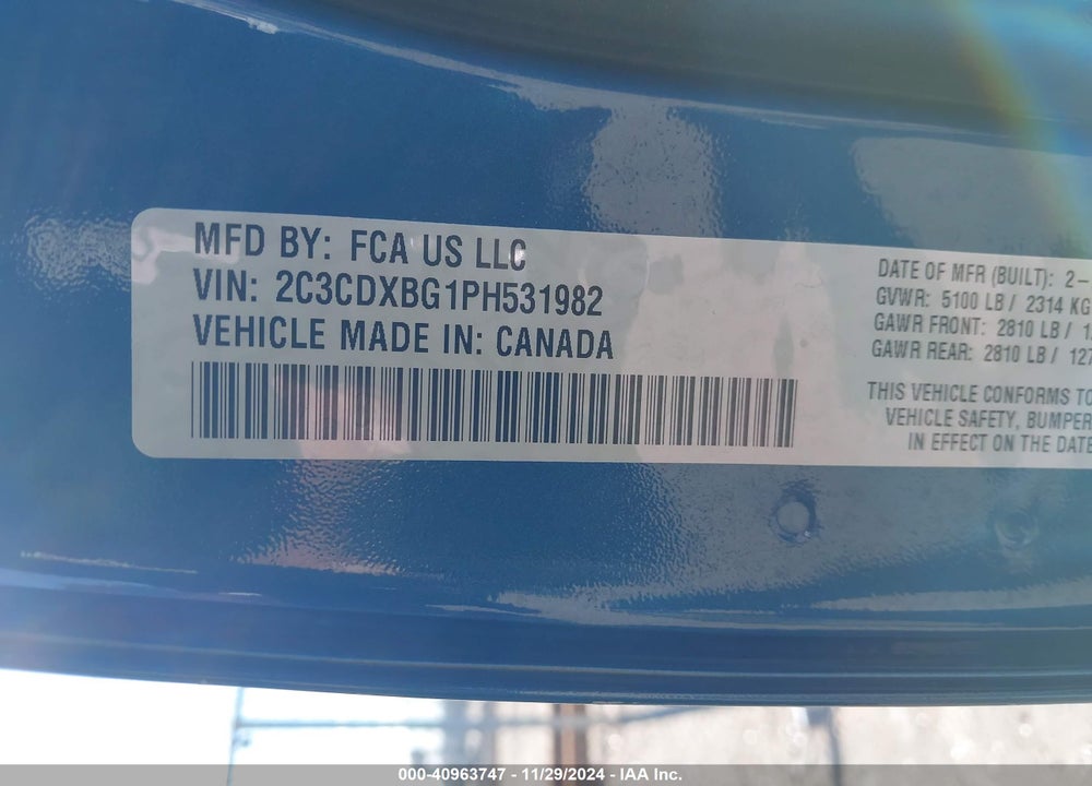 2023 DODGE CHARGER SXT VIN: 2C3CDXBG1PH531982