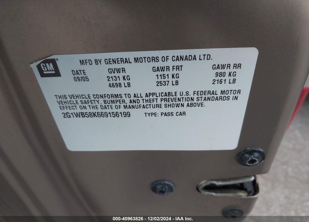 2006 CHEVROLET IMPALA LS VIN: 2G1WB58K669156199