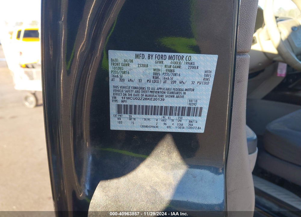 2008 FORD ESCAPE XLS/XLS MANUAL VIN: 1FMCU02Z28KE20139