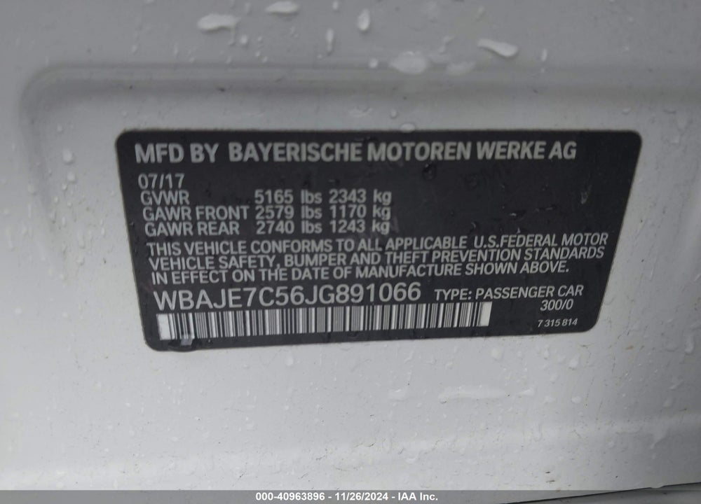 2018 BMW 540 VIN: WBAJE7C56JG891066