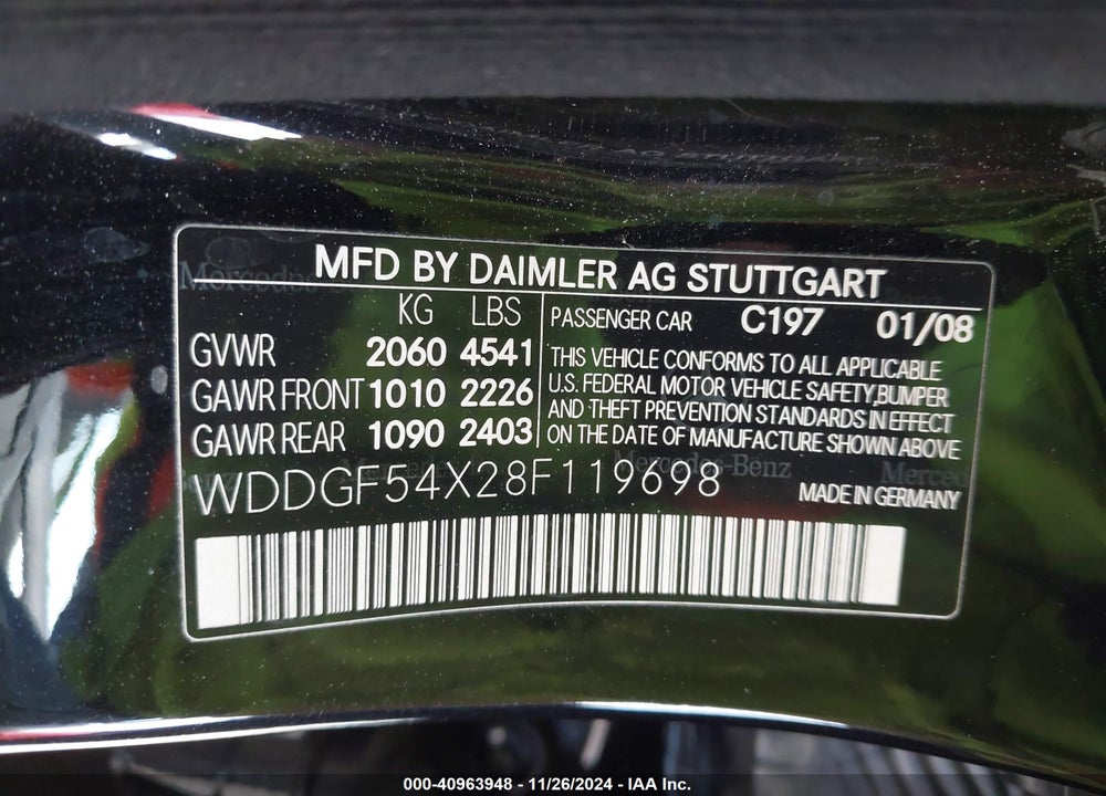 2008 MERCEDES-BENZ C 300 LUXURY/SPORT VIN: WDDGF54X28F119698