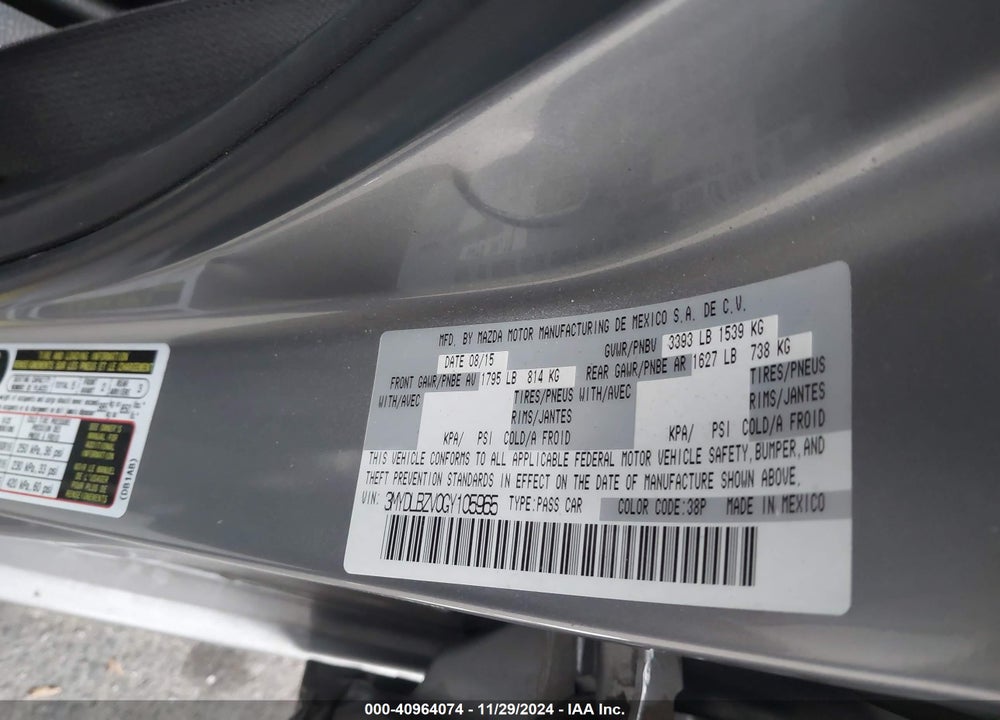2016 SCION IA VIN: 3MYDLBZV0GY105965