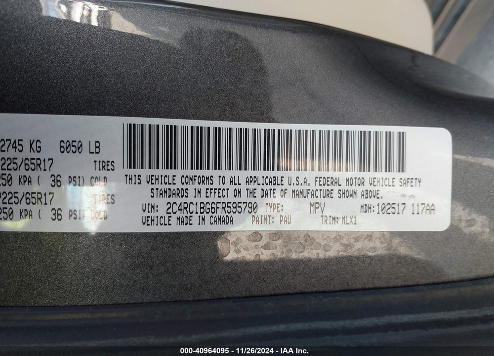 2015 CHRYSLER TOWN & COUNTRY TOURING VIN: 2C4RC1BG6FR595790