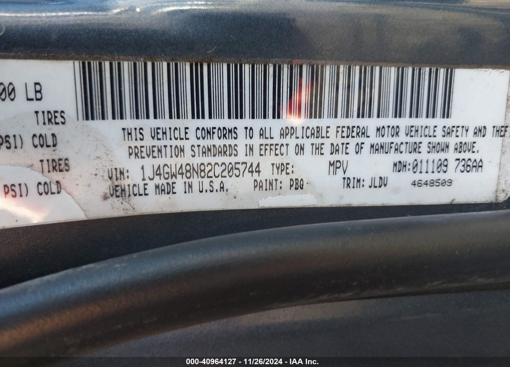 2002 JEEP GRAND CHEROKEE LAREDO VIN: 1J4GW48N82C205744