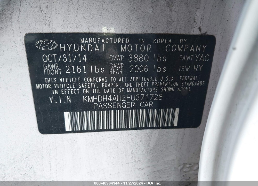 2015 HYUNDAI ELANTRA SPORT VIN: KMHDH4AH2FU371728