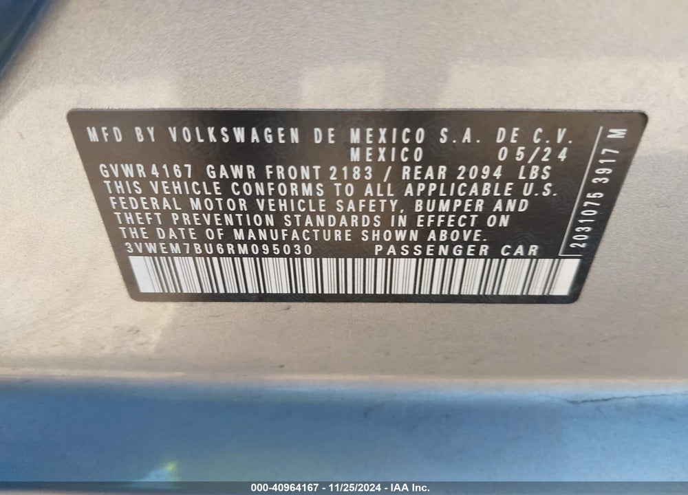 2024 VOLKSWAGEN JETTA 1.5T SE VIN: 3VWEM7BU6RM095030