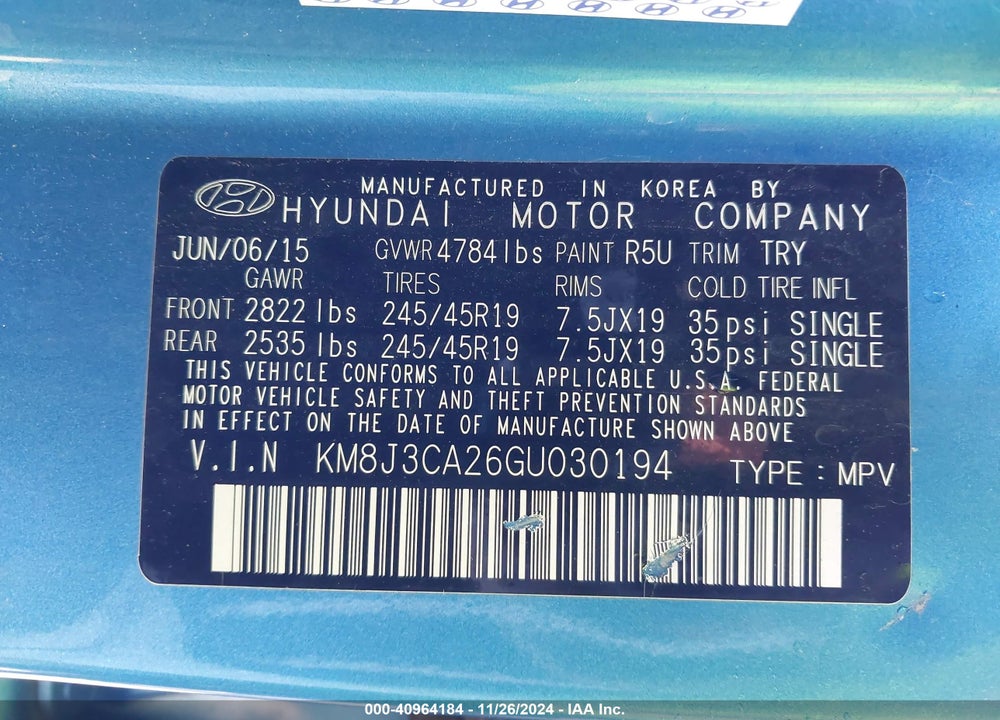 2016 HYUNDAI TUCSON LIMITED VIN: KM8J3CA26GU030194