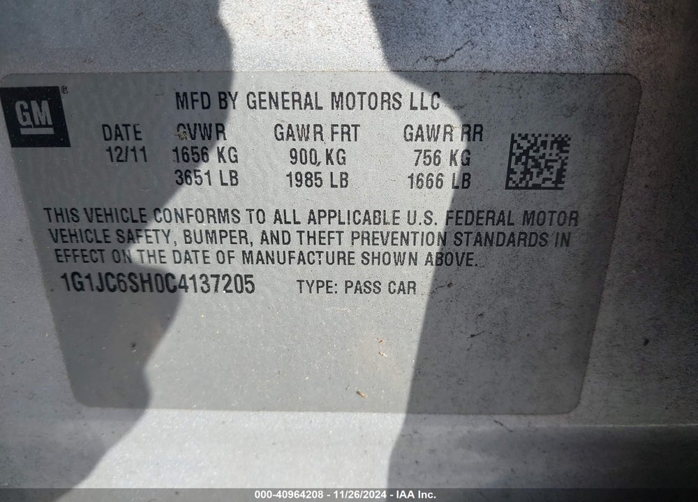 2012 CHEVROLET SONIC 2LT VIN: 1G1JC6SH0C4137205