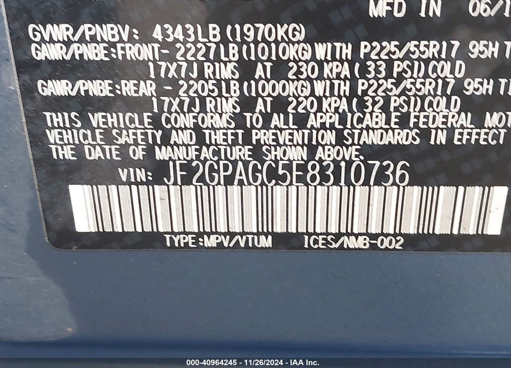 2014 SUBARU XV CROSSTREK 2.0I LIMITED VIN: JF2GPAGC5E8310736