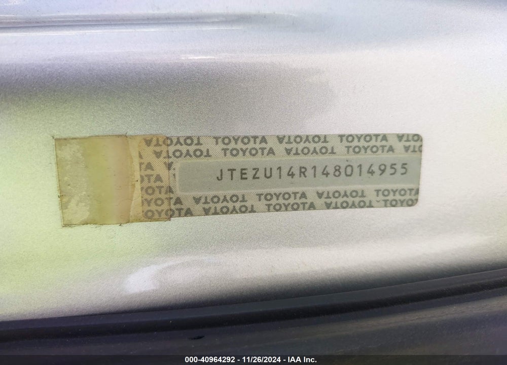 2004 TOYOTA 4RUNNER SR5 V6 VIN: JTEZU14R148014955