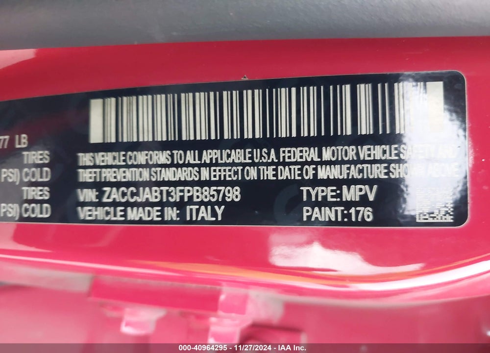 2015 JEEP RENEGADE LATITUDE VIN: ZACCJABT3FPB85798