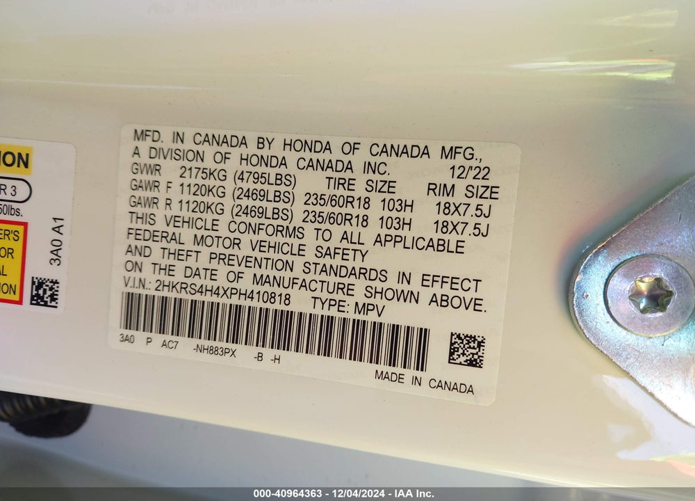 2023 HONDA CR-V EX AWD VIN: 2HKRS4H4XPH410818