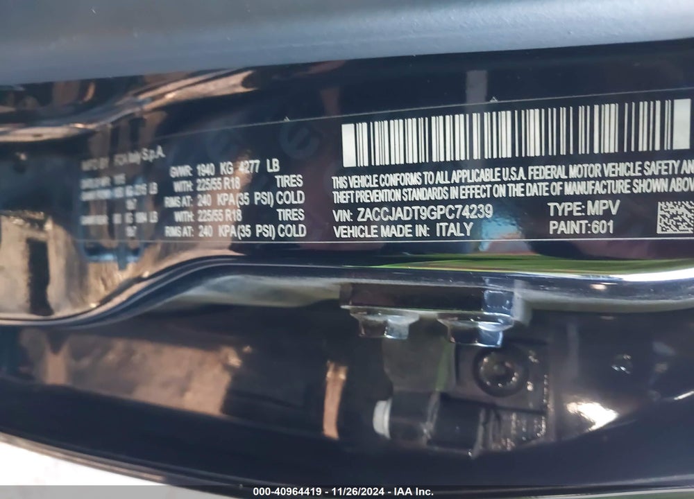 2016 JEEP RENEGADE LIMITED VIN: ZACCJADT9GPC74239