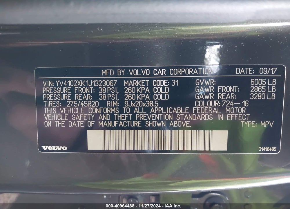 2018 VOLVO XC90 T5 MOMENTUM 5P VIN: YV4102XK1J1323067